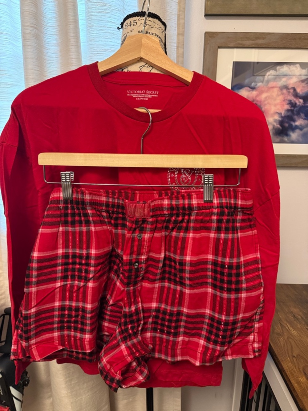 Victoria's Secret Red Plaid Women’s Pajama Set with Black Accents